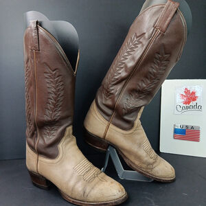 Sanders 2 Tone Bull Hide Leather Cowboy Boots Men's Size 7.5 D Style MEXICO
